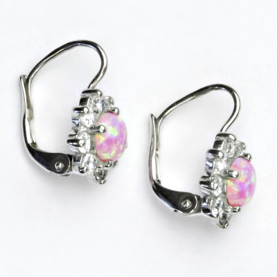 Stříbrné náušnice, čiré zirkony a syntetický růžový opál - VE 61