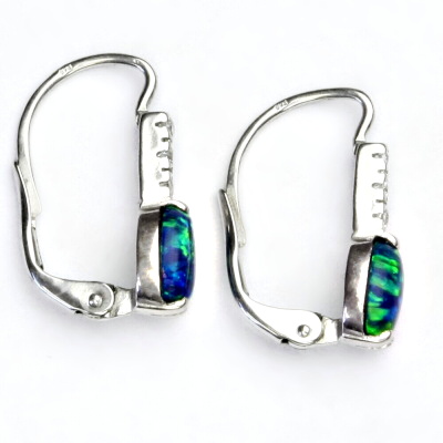 Stříbrné náušnice, čiré zirkony a zelený synt.opál - VE 9