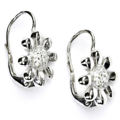 Zlaté náušnice, bílé zlato, čiré zirkony - VE 143