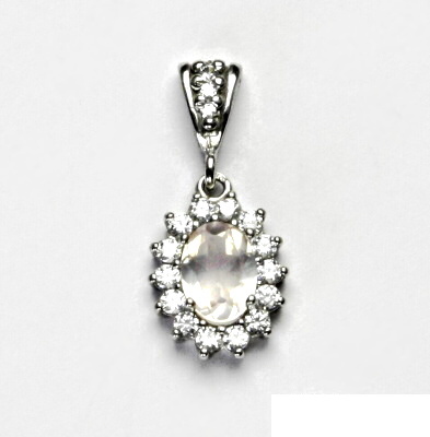 Zlatý přívěsek Kate, bílé i žluté zlato, přírodní růženín, čiré zirkony, P 1507/2 