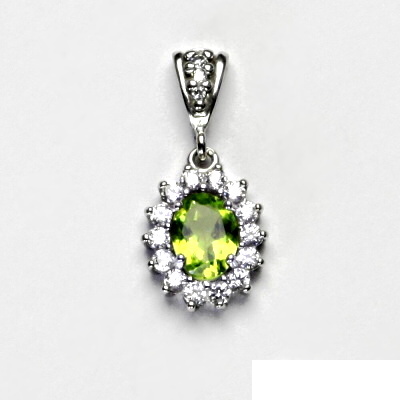 Zlatý přívěsek Kate, bílé i žluté zlato, přírodní olivín, čiré zirkony, P 1507/2 