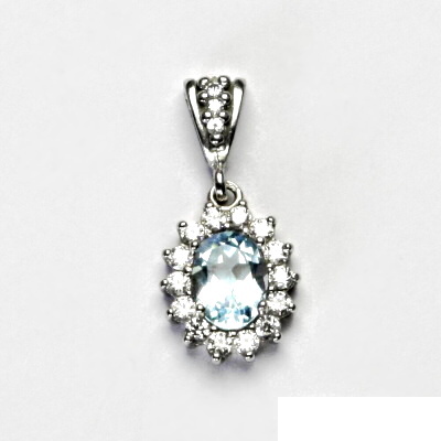 Zlatý přívěsek Kate, bílé i žluté zlato, přírodní topaz sky, čiré zirkony, P 1507/2