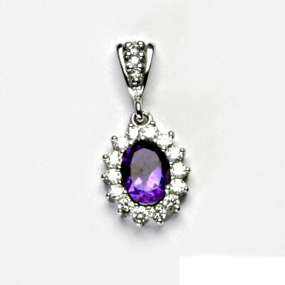 Zlatý přívěsek Kate, bílé i žluté zlato, přírodní tm. ametyst, čiré zirkony, P 1507/2 