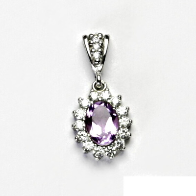 Zlatý přívěsek Kate, bílé i žluté zlato, přírodní sv. ametyst, čiré zirkony, P 1507/2