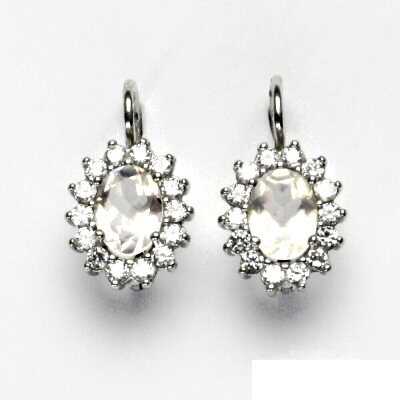 Zlaté náušnice Kate, bílé i žluté zlato, přírodní růženín a čiré zirkony - NK 1507 