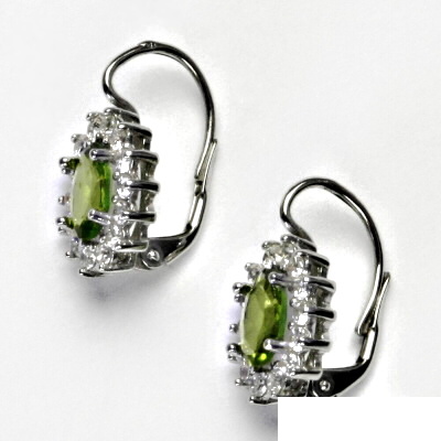 Zlaté náušnice Kate, bílé i žluté zlato, přírodní olivín a čiré zirkony -  NK 1507
