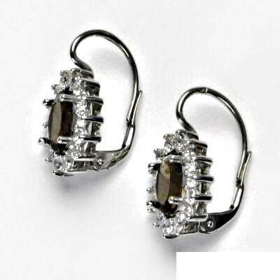 Zlaté náušnice Kate, bílé i žluté zlato, přírodní záhněda a čiré zirkony -  NK 1507