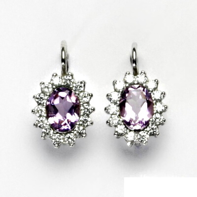 Zlaté náušnice Kate, bílé i žluté zlato, přírodní sv. ametyst a čiré zirkony - NK 1507