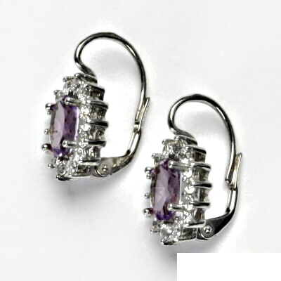 Zlaté náušnice Kate, bílé i žluté zlato, přírodní sv. ametyst a čiré zirkony - NK 1507