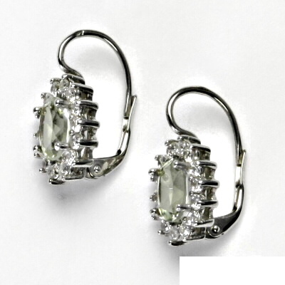 Zlaté náušnice Kate, bílé i žluté zlato, přírodní green ametyst a čiré zirkony - NK 1507 