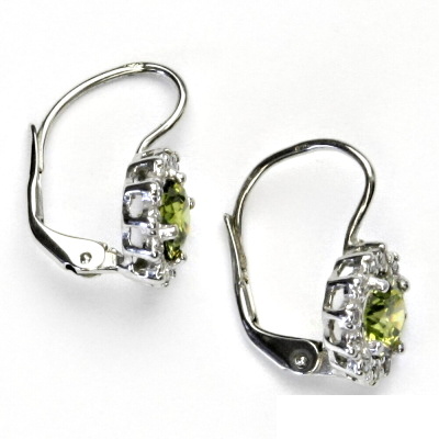 Zlaté náušnice, bílé i žluté zlato, zirkon olivín a čiré zirkony - NK 1495