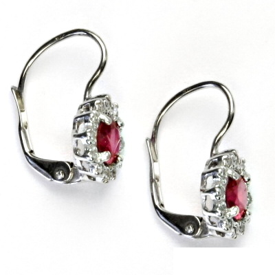 Zlaté náušnice, bílé i žluté zlato, zirkon rubín a čiré zirkony - NK 1495 