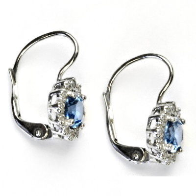 Zlaté náušnice, bílé i žluté zlato, zirkon akvamarin a čiré zirkony - NK 1495 