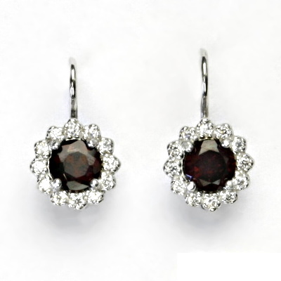 Zlaté náušnice, bílé i žluté zlato, přírodní granát a čiré zirkony - NK 1495 