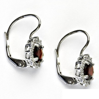 Zlaté náušnice, bílé i žluté zlato, přírodní granát a čiré zirkony - NK 1495 