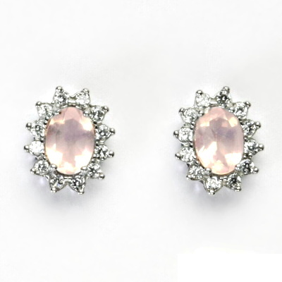 Zlaté náušnice Kate, bílé i žluté zlato, přírodní růženín, čiré zirkony, NŠ 1480