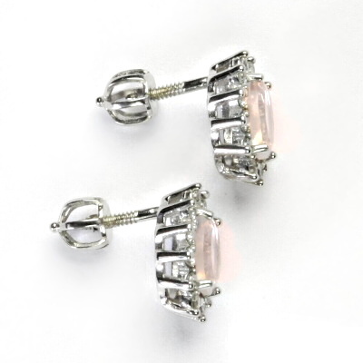 Stříbrné náušnice Kate, přírodní růženín a čiré zirkony, NŠ 1480