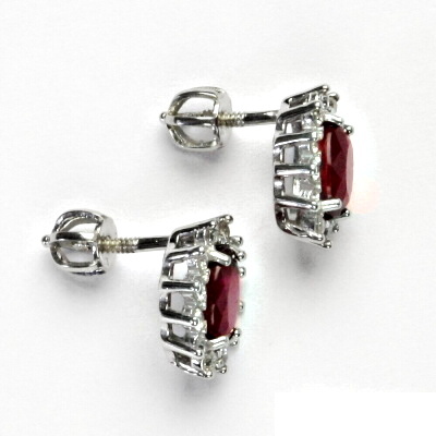 Zlaté náušnice Kate, bílé i žluté zlato, přírodní rubín, čiré zirkony, NŠ 1480