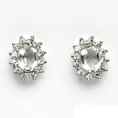 Zlaté náušnice Kate, bílé i žluté zlato, přírodní křišťál, čiré zirkony, NŠ 1480