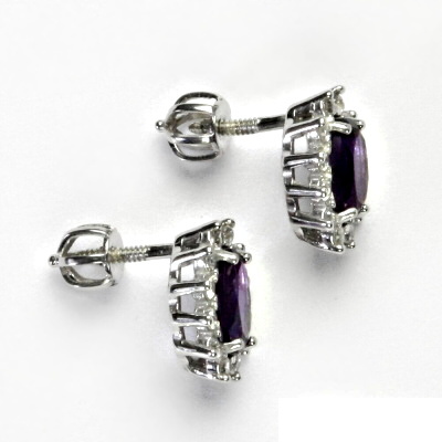 Zlaté náušnice Kate, bílé i žluté zlato, přírodní tm. ametyst, čiré zirkony, NŠ 1480
