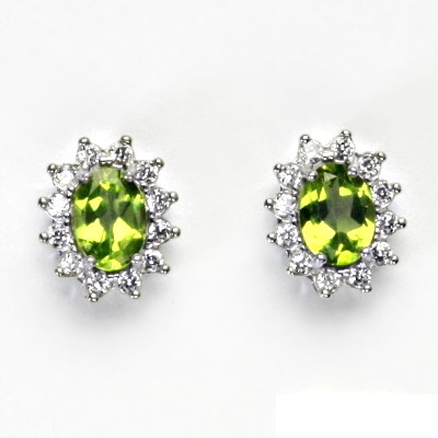 Zlaté náušnice Kate, bílé i žluté zlato, přírodní olivín, čiré zirkony,  NŠ 1480