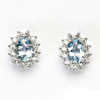 Zlaté náušnice Kate, bílé i žluté zlato, přírodní topaz sky, čiré zirkony, NŠ 1480