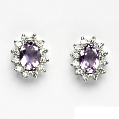 Zlaté náušnice Kate, bílé i žluté zlato, přírodní sv. ametyst, čiré zirkony, NŠ 1480