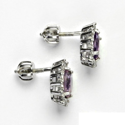 Zlaté náušnice Kate, bílé i žluté zlato, přírodní sv. ametyst, čiré zirkony, NŠ 1480