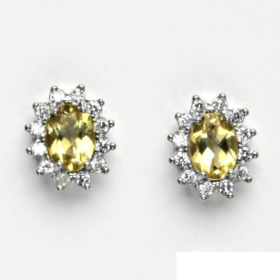 Zlaté náušnice Kate, bílé i žluté zlato, přírodní citrín pálený, čiré zirkony,  NŠ 1480