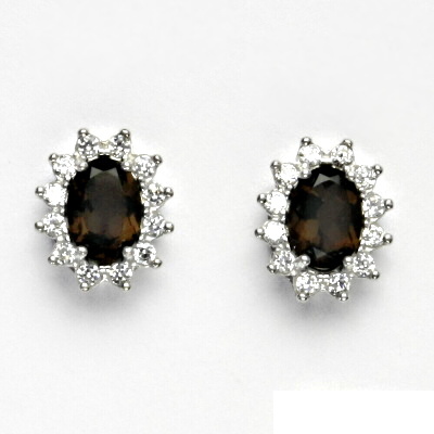 Zlaté náušnice Kate, bílé i žluté zlato, přírodní záhněda, čiré zirkony,  NŠ 1480