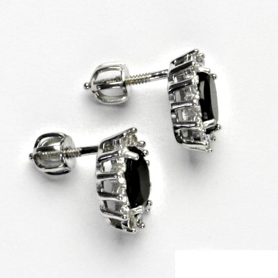 Zlaté náušnice Kate, bílé i žluté zlato, přírodní černý spinel (pleonast), čiré zirkony, NŠ 1480