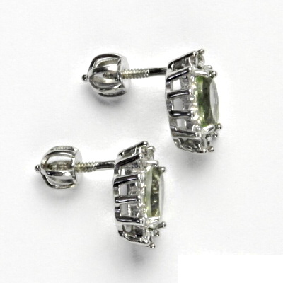 Zlaté náušnice Kate, bílé i žluté zlato, přírodní green ametyst, čiré zirkony, NŠ 1480