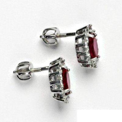 Zlaté náušnice Kate, bílé i žluté zlato, zirkon rubín, čiré zirkony, NŠ 1480