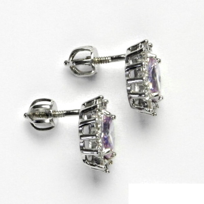 Zlaté náušnice Kate, bílé i žluté zlato, zirkon lavender, čiré zirkony, NŠ 1480