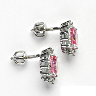 Zlaté náušnice Kate, bílé i žluté zlato, růžový zirkon, čiré zirkony, NŠ 1480