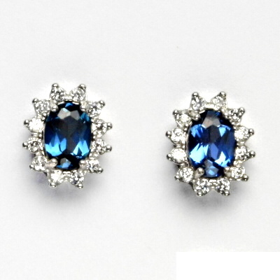 Zlaté náušnice Kate, bílé i žluté zlato, zirkon sv. akvamarin, čiré zirkony, NŠ 1480