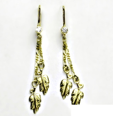 Zlaté náušnice, žluté i bílé zlato, řetízkové náušnice s lístečky, NK 28/2/214