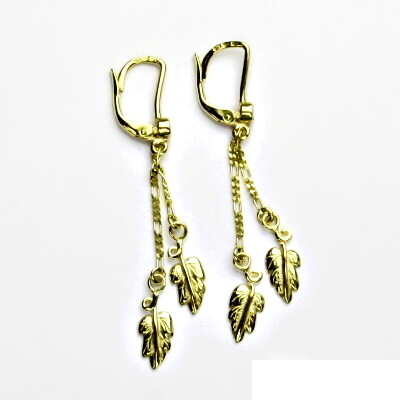 Zlaté náušnice, žluté i bílé zlato, řetízkové náušnice s lístečky, NK 28/2/214