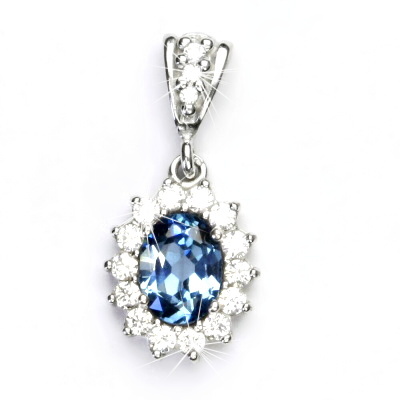 Zlatý přívěsek Kate, bílé i žluté zlato, zirkon akvamarin, čiré zirkony, P 1507/2