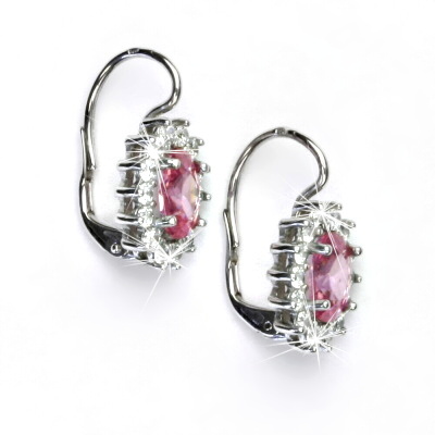 Zlaté náušnice Kate, bílé i žluté zlato, růžový zirkon a čiré zirkony - NK 1507