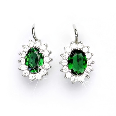 Zlaté náušnice Kate, bílé i žluté zlato, zirkon emerald a čiré zirkony - NK 1507