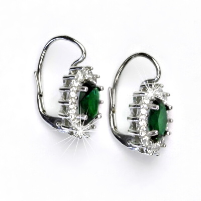 Zlaté náušnice Kate, bílé i žluté zlato, zirkon emerald a čiré zirkony - NK 1507