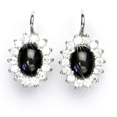 Zlaté náušnice Kate, bílé i žluté zlato, přírodní safír a čiré zirkony - NK 1507