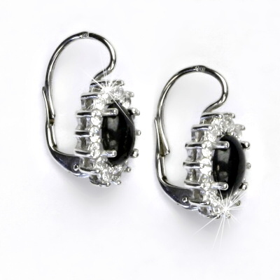 Zlaté náušnice Kate, bílé i žluté zlato, přírodní safír a čiré zirkony - NK 1507