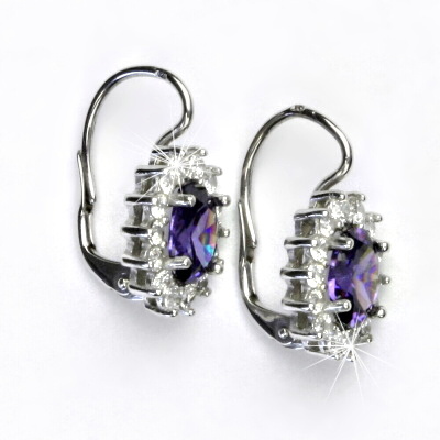 Zlaté náušnice Kate, bílé i žluté zlato, zirkon ametyst a čiré zirkony - NK 1507