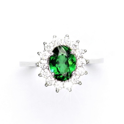 Zlatý prsten, bílé i žluté zlato, Kate, zirkon emerald, prstýnek se zirkony, T 1507 