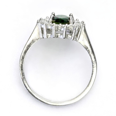 Zlatý prsten, bílé i žluté zlato, Kate, zirkon emerald, prstýnek se zirkony, T 1507 