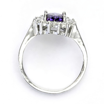 Zlatý prsten Kate, bílé i žluté zlato, Kate, zirkony ametyst tmavý a čiré - T 1507 