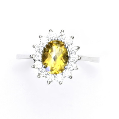 Zlatý prsten, bílé i žluté zlato, Kate, žlutý zirkon, prstýnek se zirkony, T 1507