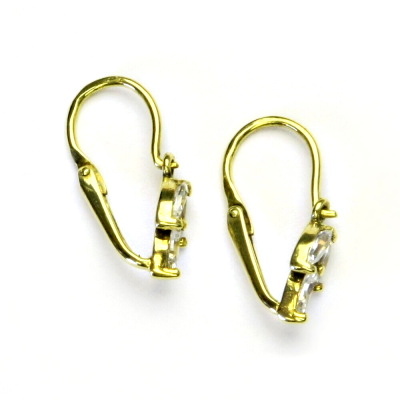 Zlaté dětské náušnice, žluté zlato, náušnice s čirými zirkony, 1,40 g